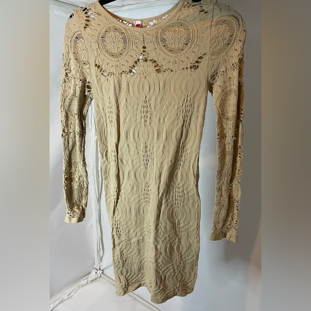 Beige Lace Dress body con size Medium